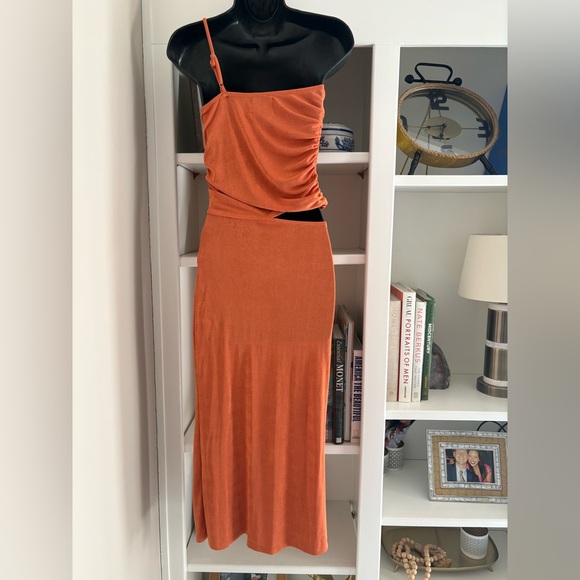 Hello Molly Vibrant Orange One Shoulder Cutout Dress - Picture 3 of 4